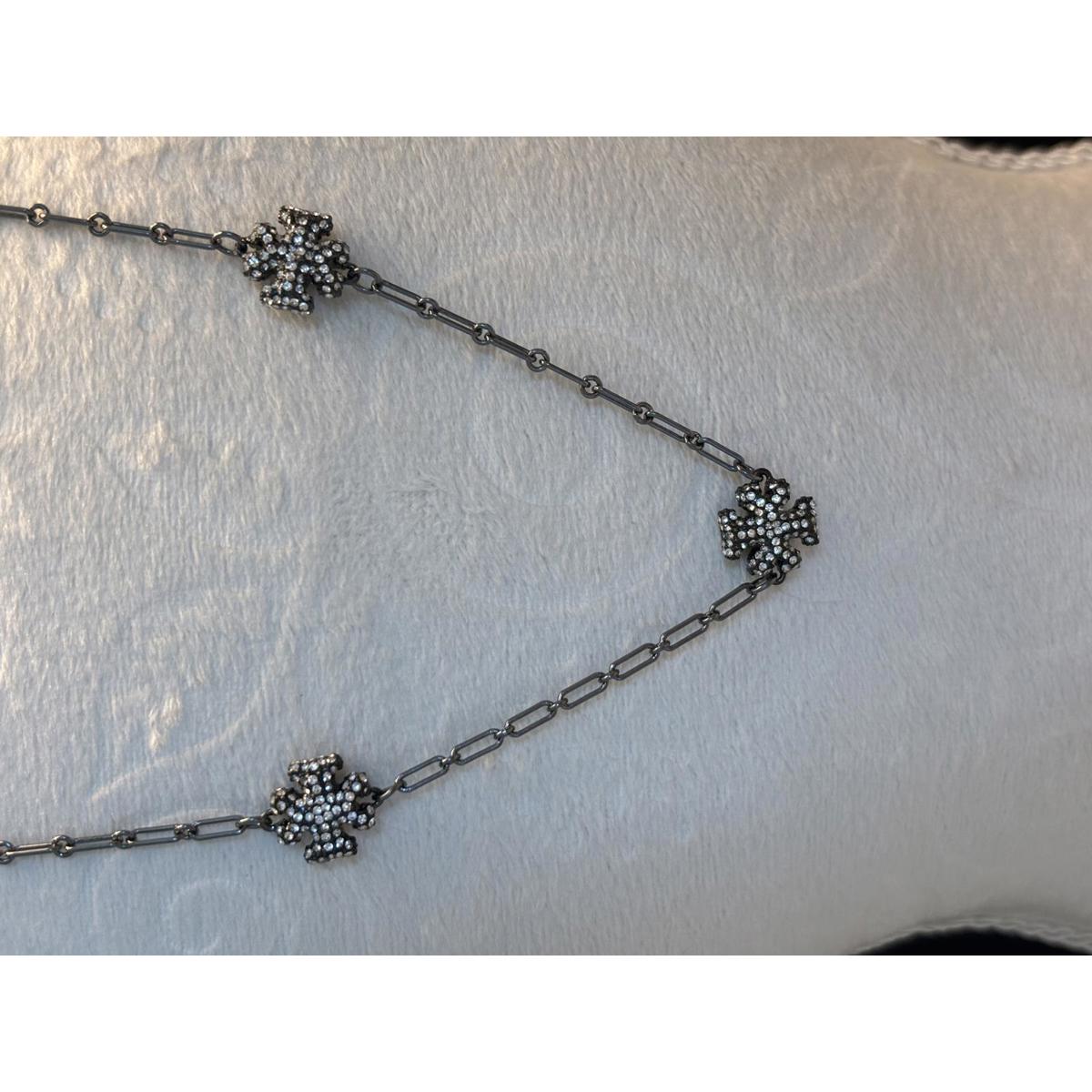 Tory Burch Silver Chain Necklace With Crystal-Embellished Cr 68$